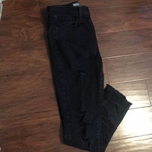 high rise, black distressed jeans